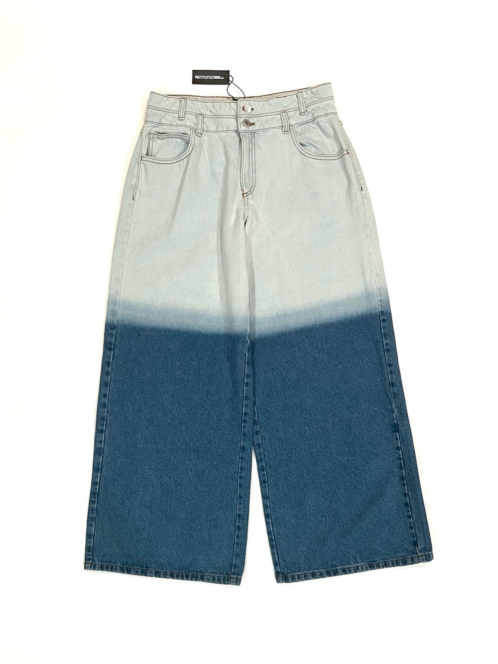Pretty Little Thing PrettyLittleThing PYT Ombre Dip Dye Wide Leg Blue Jeans 8